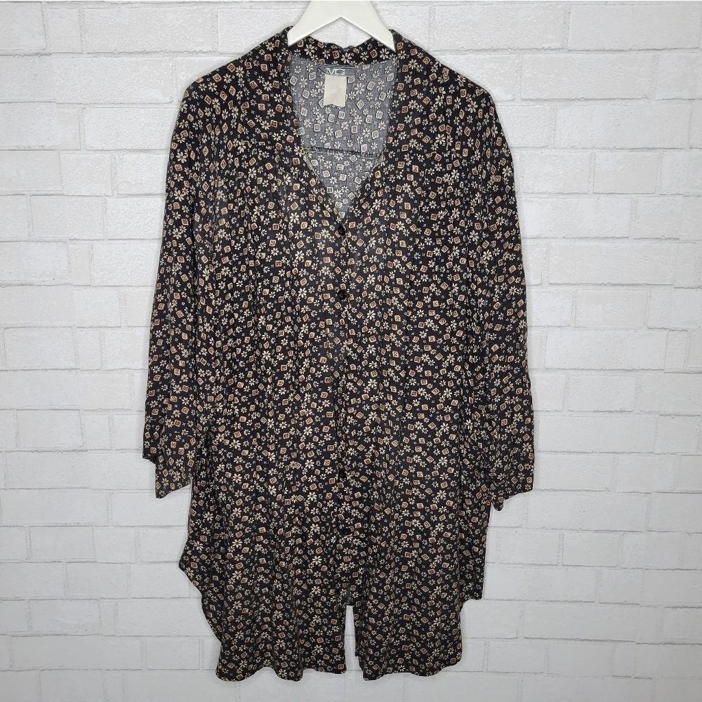 MG VINTAGE 90s Black Brown Floral Button Down Shirt